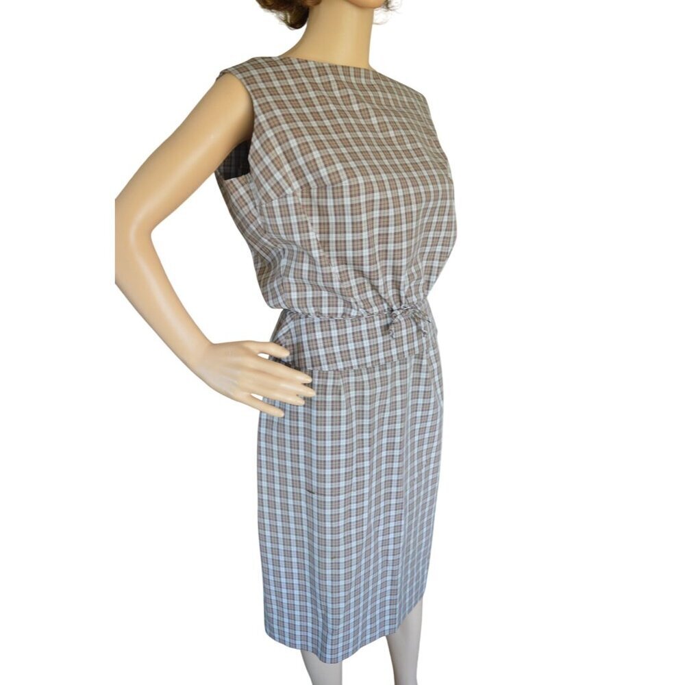 Vintage 60s Patty Woodard Brown Plaid Belted Skirt Set Juniors Size Small Coquet - Picture 5 of 16